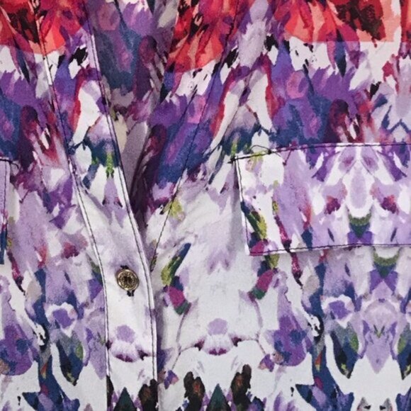 Calvin Klein Floral Oversized Boho Shirt Blouse Button RollTab Long Sleeve Top M - Picture 11 of 16